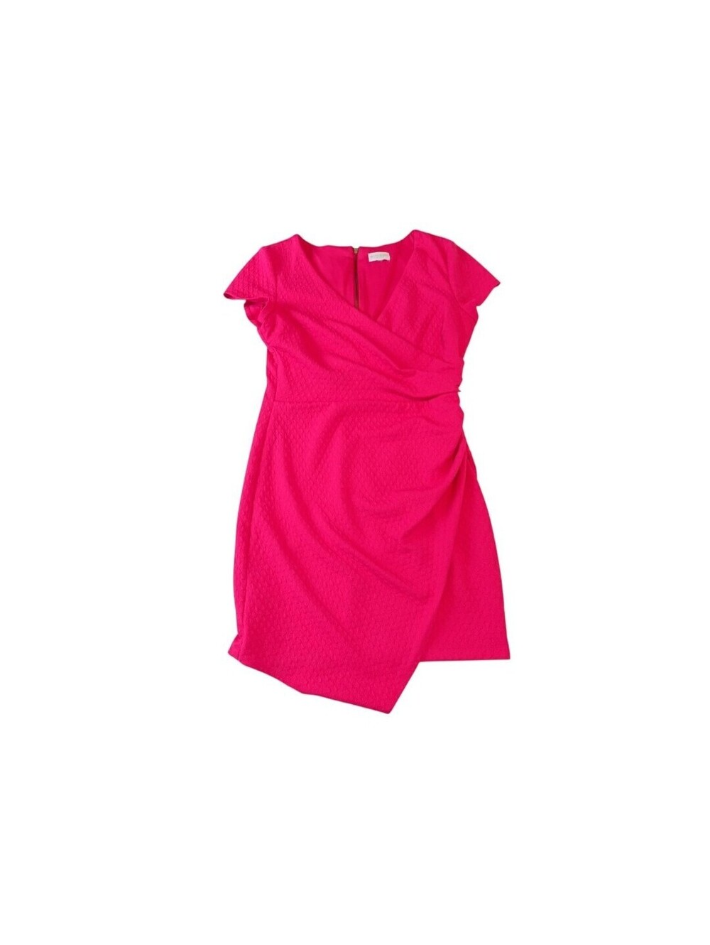 Bisou Bisou Dress Womens 16 Fuchsia Ruched Asymmetrical Hem Cap Sleeve V Neck